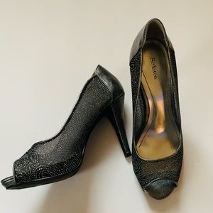 Style & Co. Silver Peep Toe High Heels dress Pumps Shoe 7.5
